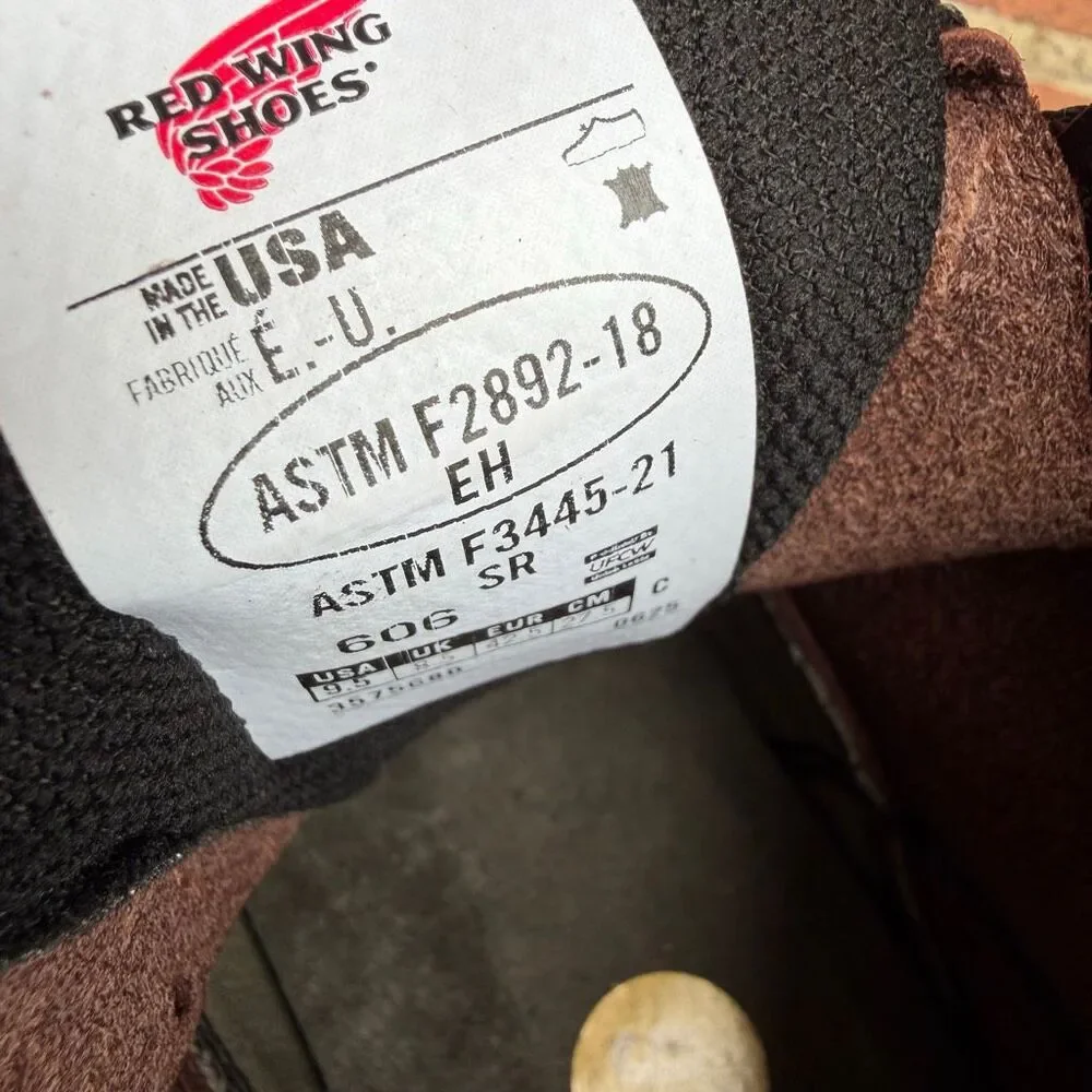 Red Wing $359 SuperSole 2.0 606 Mens Leather Work Boots Slip Resistant 9.5 C NEW